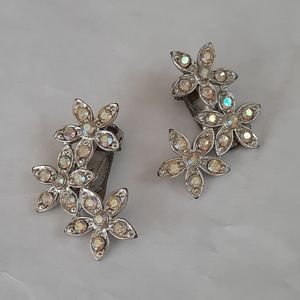 Vintage AB Rhinestone Floral Ear Climber Clip Earrings